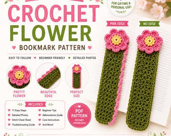 Floral Crochet Bookmark Pattern PDF, Beginner Crochet Bookmark Tutorial, Flower Bookmark Digital Download, DIY Gift Pattern