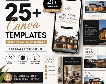 Real Estate Social Media Templates, Realtor Marketing Content (Canva Editable Digital Download)