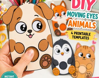 Cute DIY Moving Eyes Animals Printable PDF  | Interactive Animal Craft for Kids | Preschool Activity | Cute Paper Craft | Instant Download