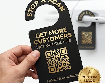 Custom QR Code Tag for Business, Door Hanger Marketing Sign, Made to Order Scan Me Tag, Small Business Advertising Card