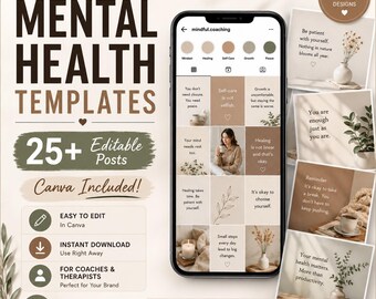 Mental Health Instagram Templates | Canva Social Media Designs (Digital Download)