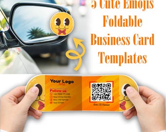 5 Emoji Foldable Business Card Templates, QR Code Pop-up Card, Editable Canva Template, Marketing Card, Digital Download Template
