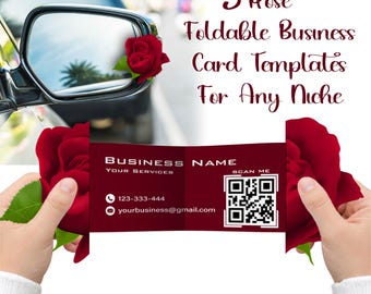 Floral Rose Pop-Up Business Card Templates | 5 Foldable Canva Designs (Digital Download)