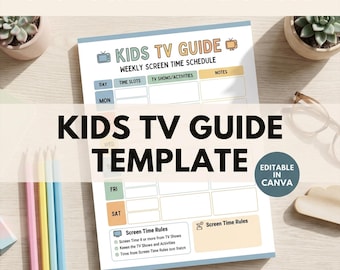Kids TV Guide Template | Weekly Screen Time Schedule, Routine Chart (Editable Canva)