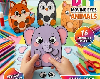DIY Moving Eyes Animals Printable PDF, Paper Craft for Kids, Preschool & Kindergarten Activity, Interactive Paper Craft, Instant Download
