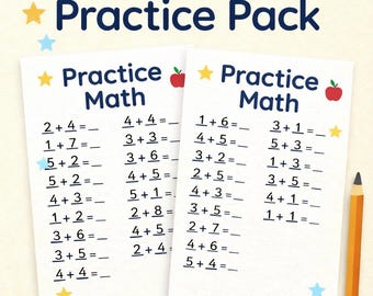 Pacote de exercícios de adição | Folhas de exercícios de matemática para crianças | Números de 1 a 10 | Atividades de matemática para imprimir | Ensino domiciliar e sala de aula