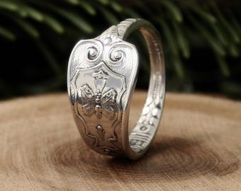 Vintage Butterfly Spoon Ring - Silverplate Floral Scrollwork - Made in Sweden Flatware - Sized to Order