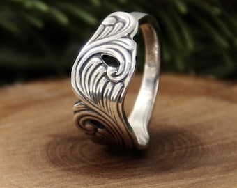 Vintage Swedish Scroll Ring - Swedish EPNS Spoon Ring - Art Nouveau Wave Wrap - Adjustable Spoon Ring
