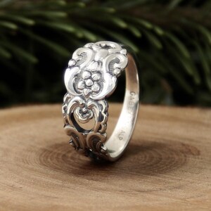 Floral Scroll Spoon Ring - Vintage Demitasse Silverware Ring - Ornate Openwork Band - Handmade Statement Ring