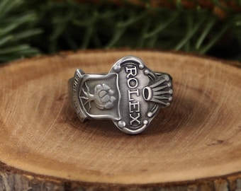 Rolex Spoon Ring - Bucherer Lucerne Switzerland Vintage Souvenir - Crest Signet Stainless Band