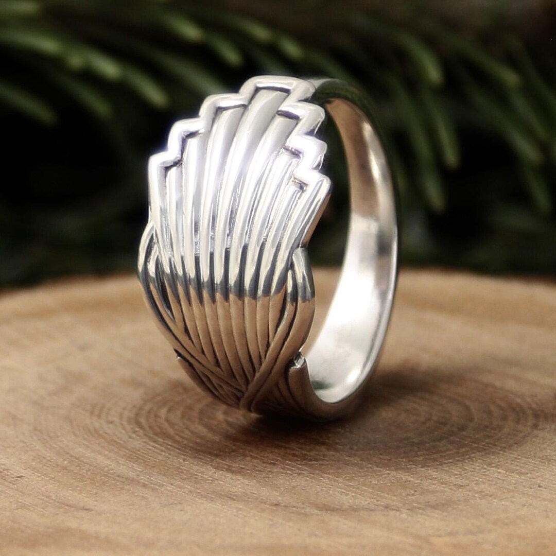 Art Deco Fan Spoon Ring - NS Alpacca Silverware Ring - Dainty Silver ...