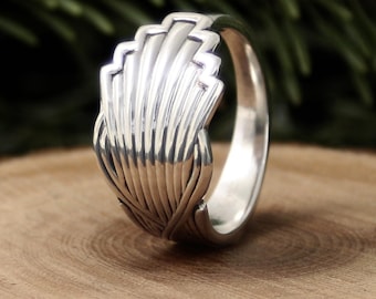 Art Deco Fan Spoon Ring - NS Alpacca Silverware Ring - Dainty Silver Spoon Ring - Adjustable Spoon Ring
