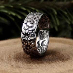 Anillo Malibu Spoon - Oneida Deluxe con diseño Wm A Rogers - Anillo floral vintage de acero inoxidable