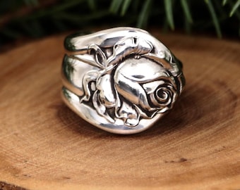 Rosedale Spoon Ring - International Silver 1913 Pattern - Extra Wide Vintage Silverplate Rose Ring