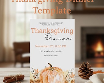 Thanksgiving Invite | Editable Canva Invitation | Fall Dinner Party | Pumpkin Theme Friendsgiving | Printable 5x7 Card | Digital Download