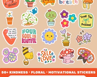 50+ Inspirational Sticker PNG SVG Pack | Cute Floral Printable Stickers | Cricut Sticker Templates | DIY & Digital Download