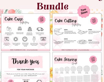 Cake Care & Cutting Guide Set | Editable Canva Template | Cake Care Card, Baking Instructions, Thank You Card | Instant Download