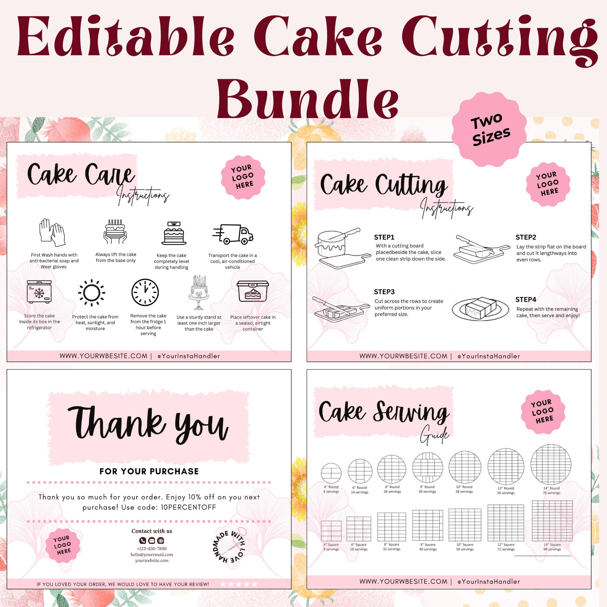 Cake Care & Cutting Guide Set | Editable Canva Template | Cake Care ...