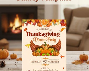 Friendsgiving Invite | Thanksgiving Dinner Party Invitation | Editable Pumpkin Template | Fall Celebration | Digital 5x7 Download