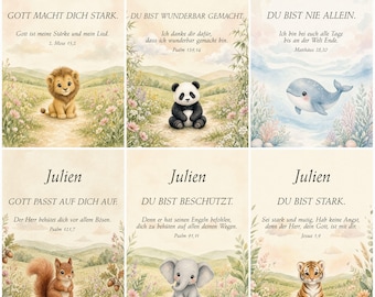 Personlig barnposter, kristet djurunge, bibelordspråk, dop, bibelvers, väggkonst, välsignelse, Gud, Psalm, välsignelsecitat, tryck, present