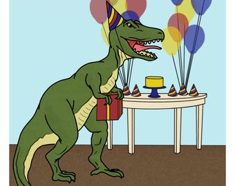 Dinosaur Birthday Party Art Print: Kids Room Decor (Digital Download)