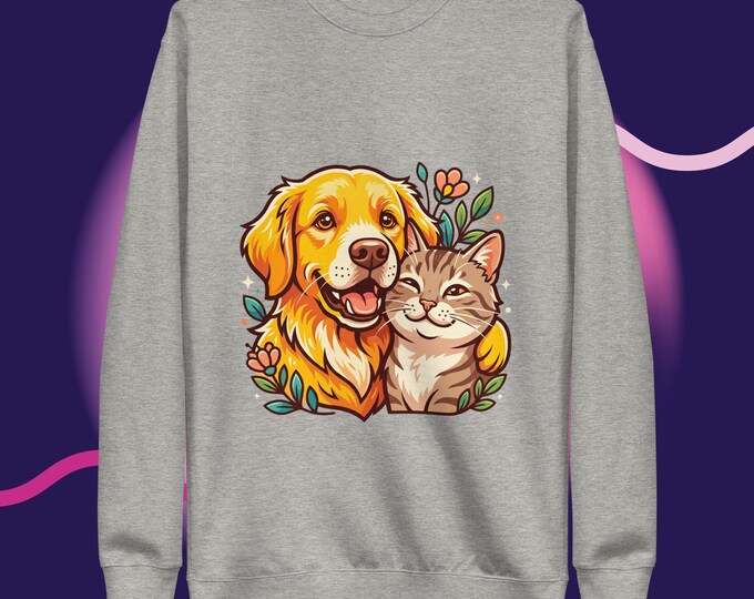 Dog Cat Sweatshirt, Cute Pet Lover Crewneck, Dog and Cat Best Friends, Animal Lover Gift, Cozy Pullover