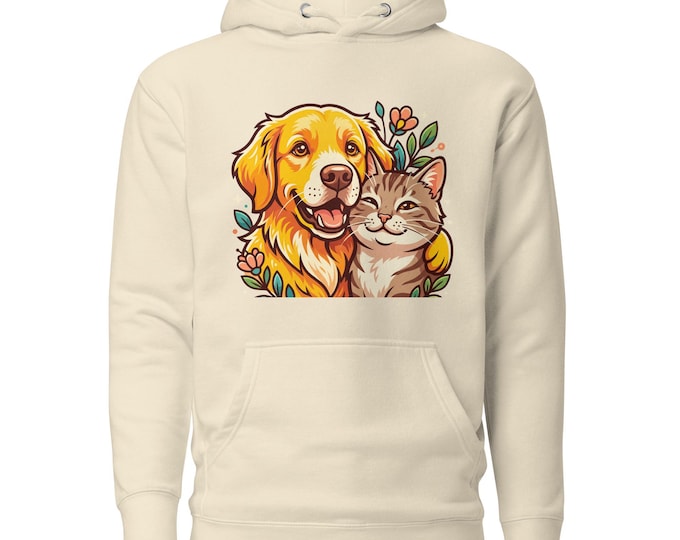 Dog Cat Hoodie, Pet Lover Sweatshirt, Cute Animal Friends Pullover, Cozy Gift for Dog Moms and Cat Moms
