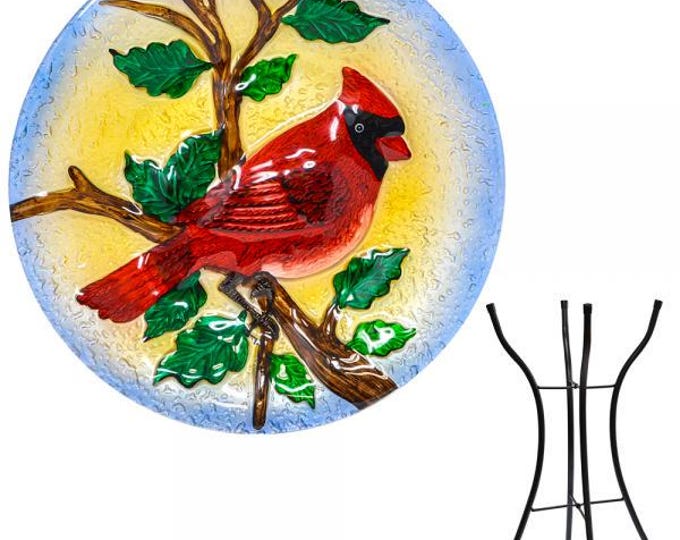 Bird Bath Majestic Cardinal with stand embossed designs