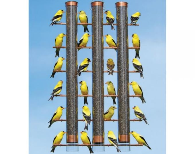 Triple Tube Copper Finch Feeder – 36 Feeding Ports | Large Capacity Nyjer Seed Bird Feeder