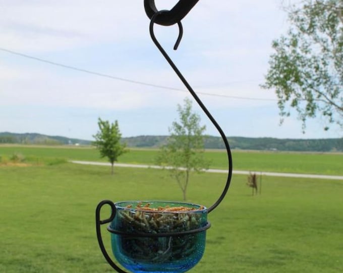 Blue Glass Hanging Treat and Mealworm Feeder Jelly Seed Bird Feeder  Bluebird Orioles, Juncos,