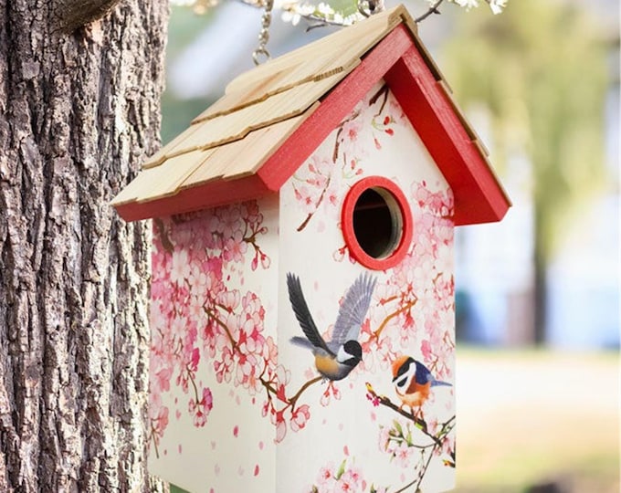 Cottage Bird House, Cherry Blossom & Chickadee