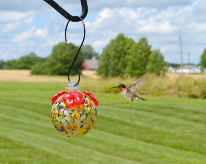 Hand Blown Glass Hummingbird Feeder | 8 oz Nectar Feeder | Colorful Blown Glass S Hook
