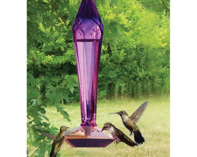 Hanging Glass Hummingbird Feeder Faceted Purple Amethyst 6 oz Easy Clean