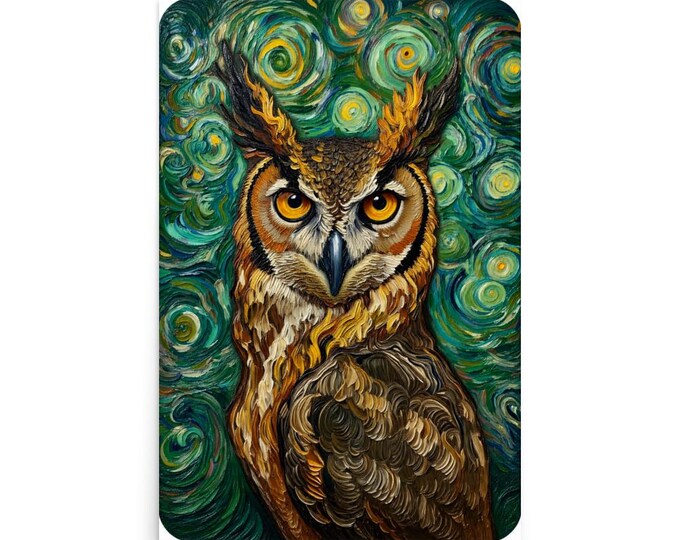 Great Horned Owl Poster | Van Gogh-Inspired Owl Wall Art | Owl Print | Woodland Wildlife Decor | Nature Artwork | Museum Style Wall Decor