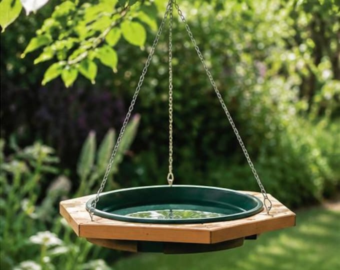 Mini Hanging Bird Bath, Wooden Deck Birdbath, Small Garden Water Bowl, Outdoor Bird Feeder Station