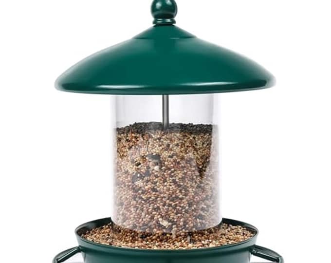 Metal Roof Bird Feeder for Outdoors Feeding Perch. Green
