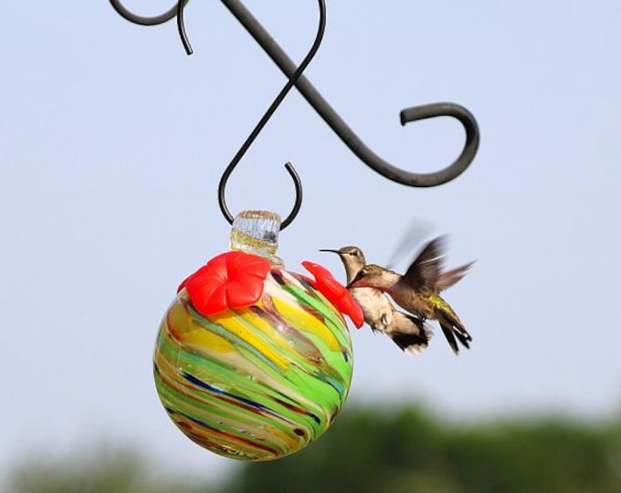 Hummingbird Feeder Ocean Swirls Glass  S-Hook Included