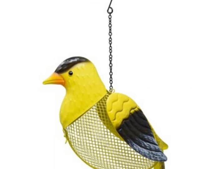 Goldfinch Metal Bird Feeder, Hanging Mesh Seed Feeder, Garden Songbird Decor