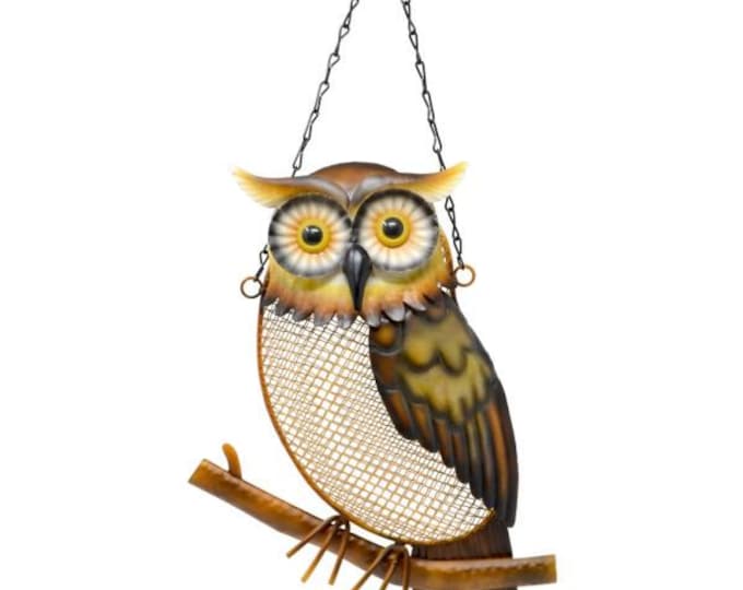 Owl Bird Feeder, Metal Garden Decor, Hanging Mesh Seed Feeder, Backyard Songbird Feeder