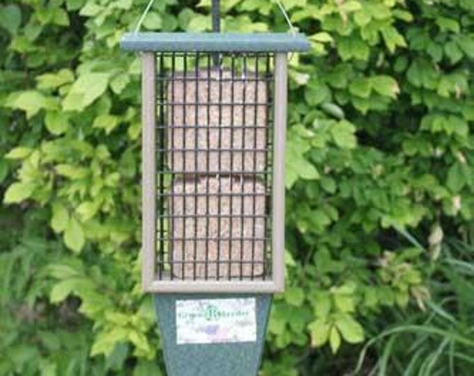 Double Suet Feeder Hunter Green Driftwood Color Holds 2 Cakes
