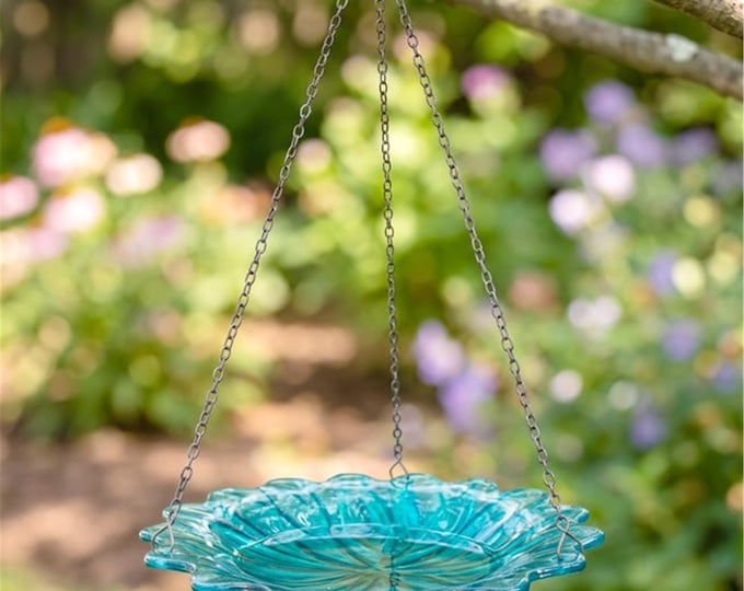 EcoCycle Turquoise Dahlia Hanging Bird Bath 11"