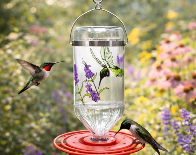 Best-1® 32 oz Hummingbird Feeder | Black-Chinned Hummingbird Design | Glass Nectar Feeder | 8 Feeding Ports | Bee & Wasp Proof | Made in USA