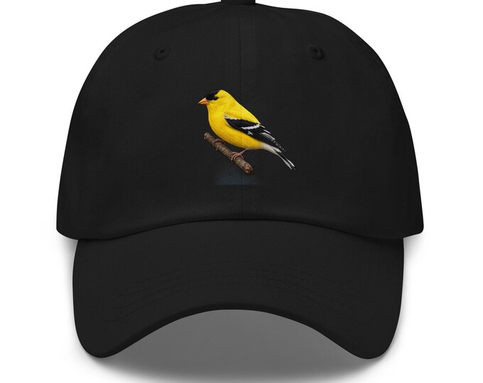 American Goldfinch Dad Hat | Bird Lover Baseball Cap | Adjustable Bird Watching Hat | Yellow Finch Nature Hat | Wildlife Gift