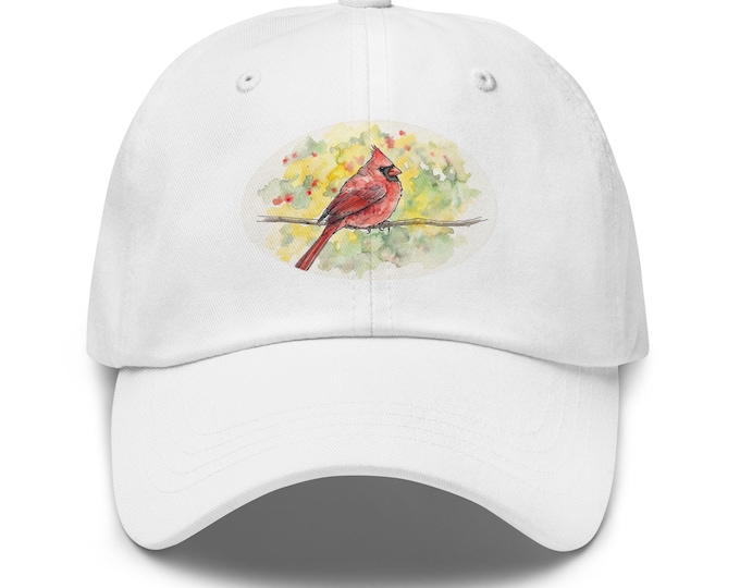 Cardinal Watercolor Bird Dad Hat | Nature-Inspired Baseball Cap | Red Cardinal