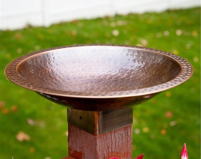 Copper Bird Bath Bowl Hammered Finish for 4x4 Wood Post Achla
