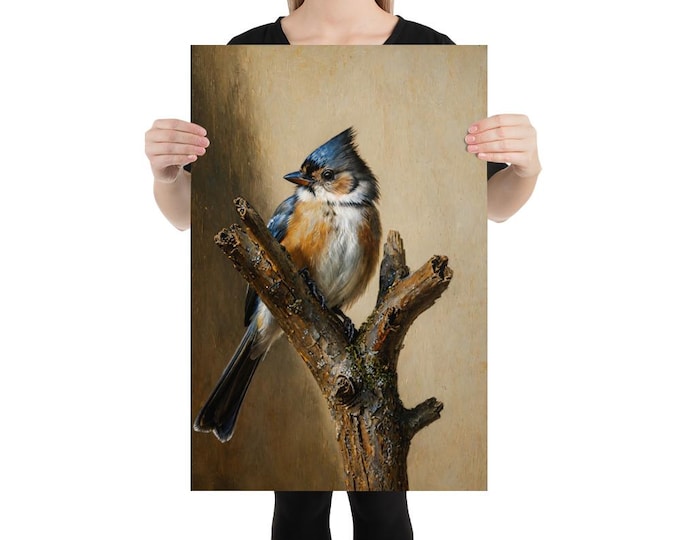 Tufted Titmouse Poster Print | Vintage Bird Wall Art | Wildlife Nature Print | Cottagecore Decor | Songbird Artwork