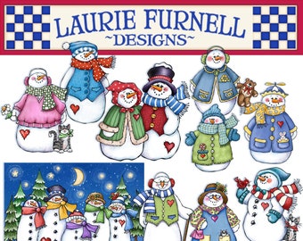 Snowman Clip Art, Snowman Family Clip Art, Laurie Furnell, DIY Greeting Cards, Christmas Clip Art, Snowman Stickers, Bulletin Board Decor