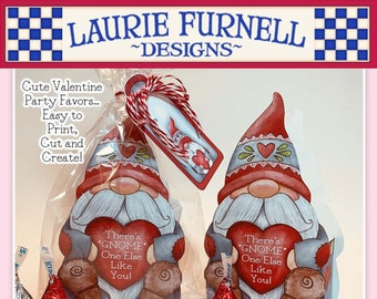 Gnom-Leckerli-Box, Valentine-Gnome-Leckerli-Box, Laurie Furnell, Valentinstag zum Ausdrucken, Valentinstag-Bastelkit. Aquarell Zwerge,