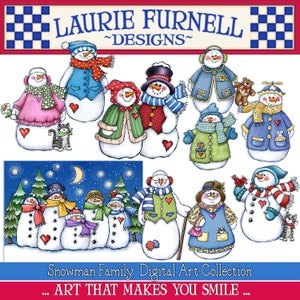 Bonhomme de neige Clip Art, bonhomme de neige famille Clip Art, Laurie Furnell, bricolage cartes de voeux, Noël Clip Art, autocollants de bonhomme de neige, Babillard Decor