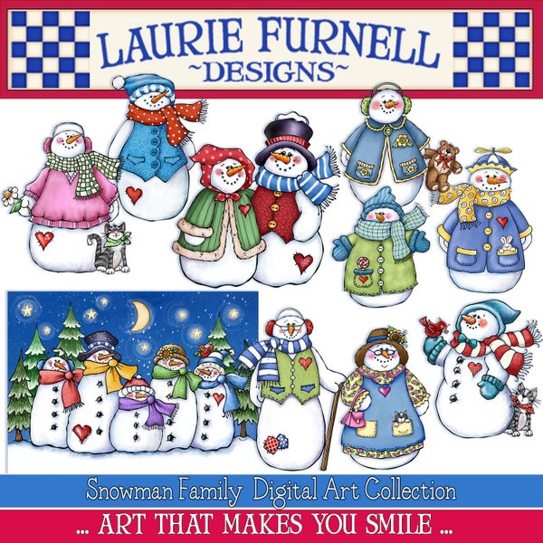 ClipArt pupazzo di neve, ClipArt famiglia pupazzo di neve, Laurie Furnell, Biglietti d'auguri fai da te, ClipArt di Natale, Adesivi pupazzo di neve, Decorazione bacheca